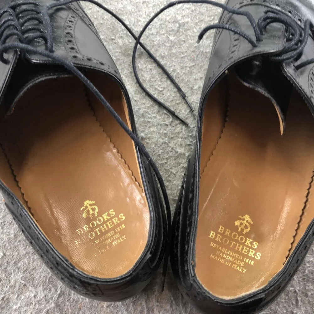 Brooks Brothers Dress Shoes Mens 11 Black Leather Wingtip Oxford Lace Up Italy